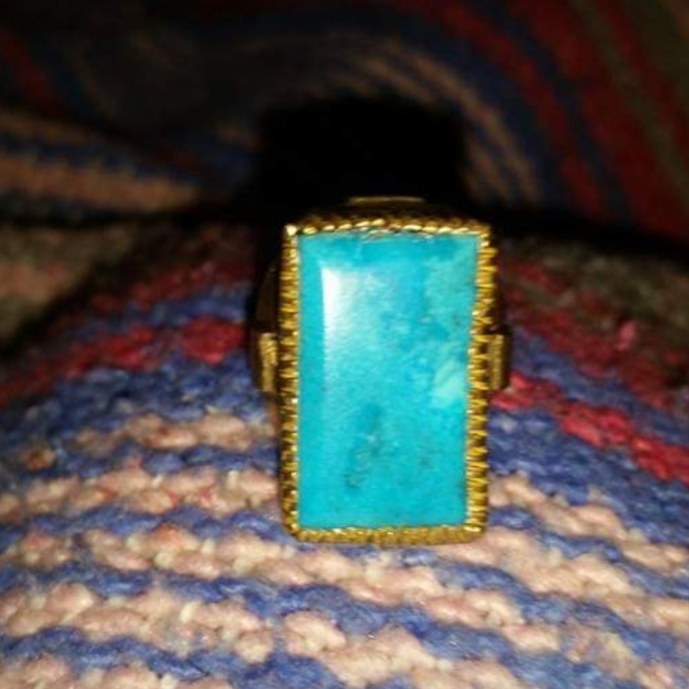 Gujarati Brass blue turquoise ring, 6.5 - Picture 2 of 5